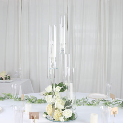 32inch Tall Clear 5-Arm Crystal Round Glass Taper Candle Candelabra