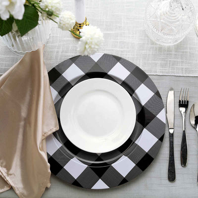 13inch Black/White Buffalo Plaid Metal Charger Plates, Checkered Picnic Dinner Charger Plates