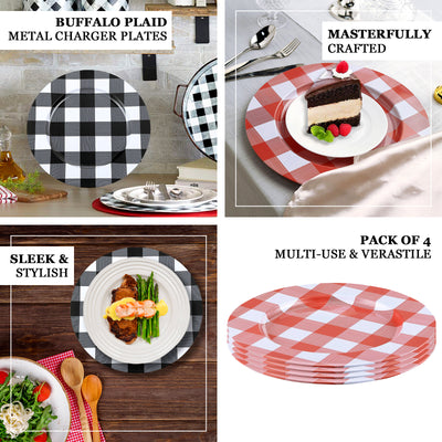 13inch Black/White Buffalo Plaid Metal Charger Plates, Checkered Picnic Dinner Charger Plates