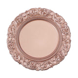 14inch Metallic Rose Gold Round Acrylic Plastic Charger Plates With Engraved Baroque Rim#whtbkgd