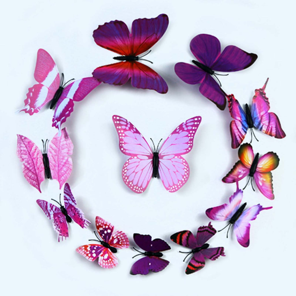 12Pcs 3D Purple Butterfly Sticker Art Wall Decal All Home Room Decoration Kid 