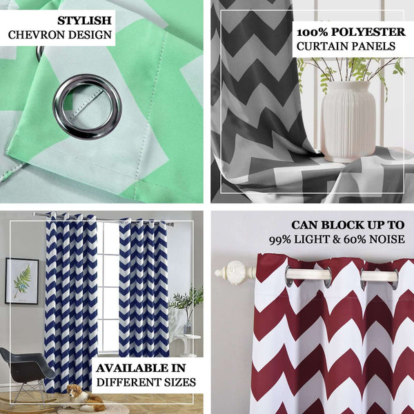 White/Burgundy Chevron Design Thermal Room Darkening Blackout Window Curtain Panel Chrome Grommet