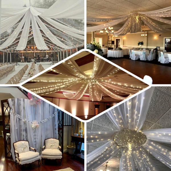 20Ft Silver Ceiling Drapes Sheer Curtain Panels Fire Retardant Fabric With 4" Pocket