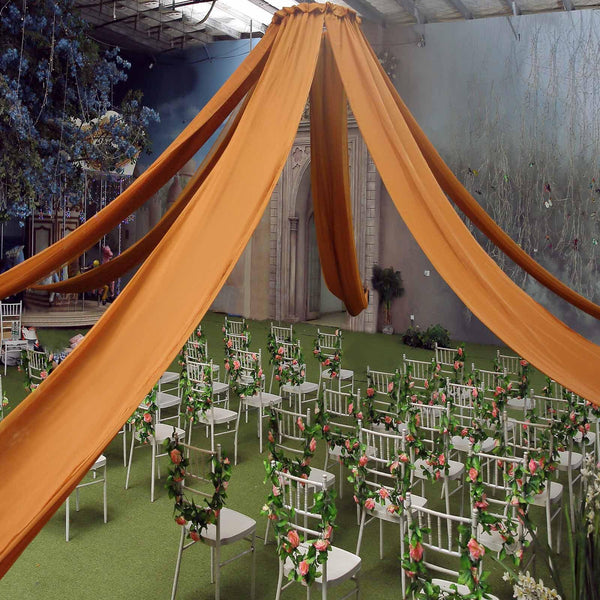 20Ft Gold Ceiling Drapes Sheer Curtain Panels Fire Retardant Fabric With 4" Pocket - Clearance SALE