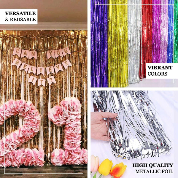8ft Champagne Metallic Foil Fringe Curtain
