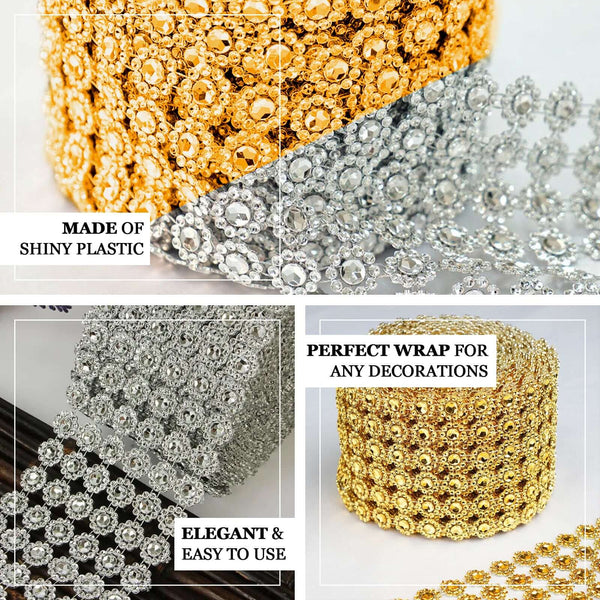 4 inch x 10 Yards Fleur Diamond Rhinestone Ribbon Wrap Roll | TableclothsFactory