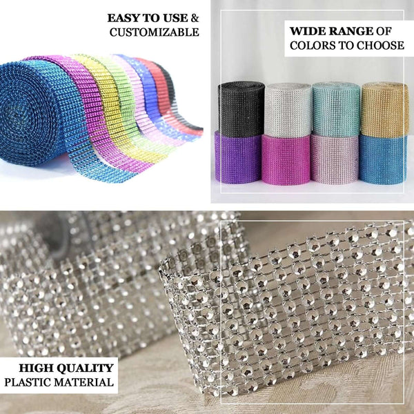 5"x 10 Yards Gold Diamond Rhinestone Ribbon Wrap Roll