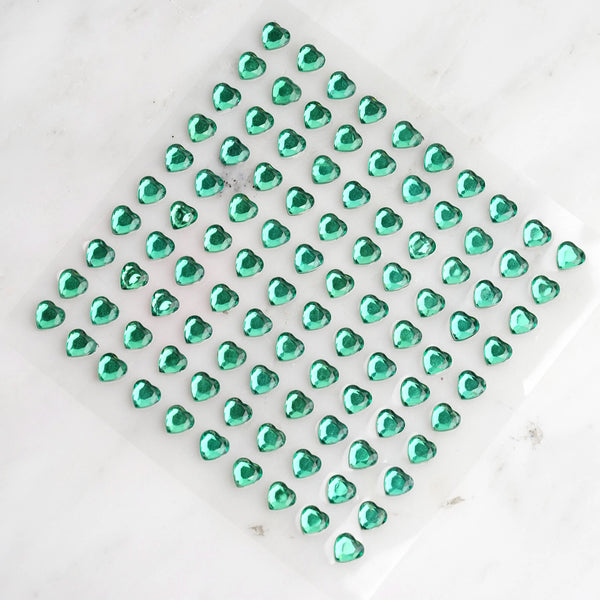 6 Sheets | 600 Pcs Hunter Emerald Green Heart Design Self Adhesive Diamond Rhinestone DIY Stickers
