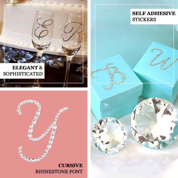 12 Pack | 1.5" Clear | Rhinestone Monogram Sticker Self Adhesive Bling Diamond Letters For DIY - M