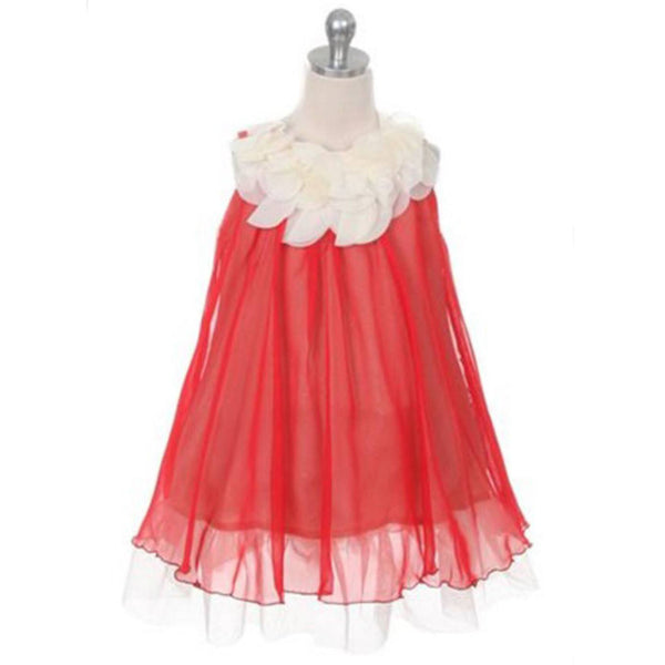 Flower Girl Dress Chic Chiffon Girl Dress With Ivory Flower NecklineRed Party Dress Special Occasion Dress