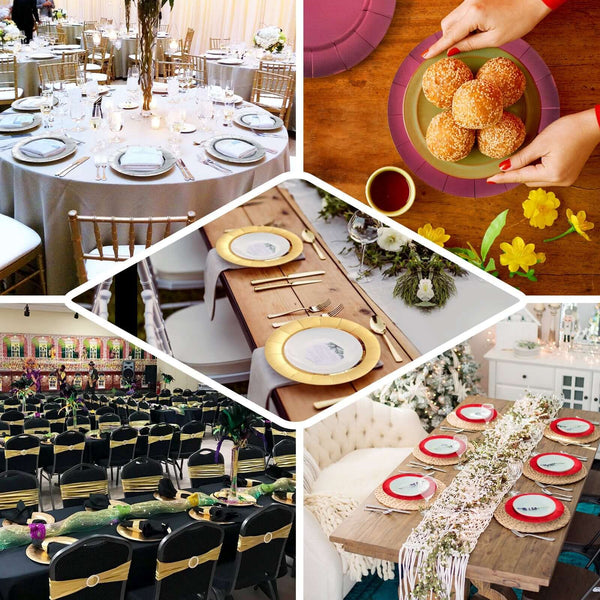 13Inch Rose Gold Disposable Charger Plates, Cardboard Serving Tray, Round with Leathery Texture