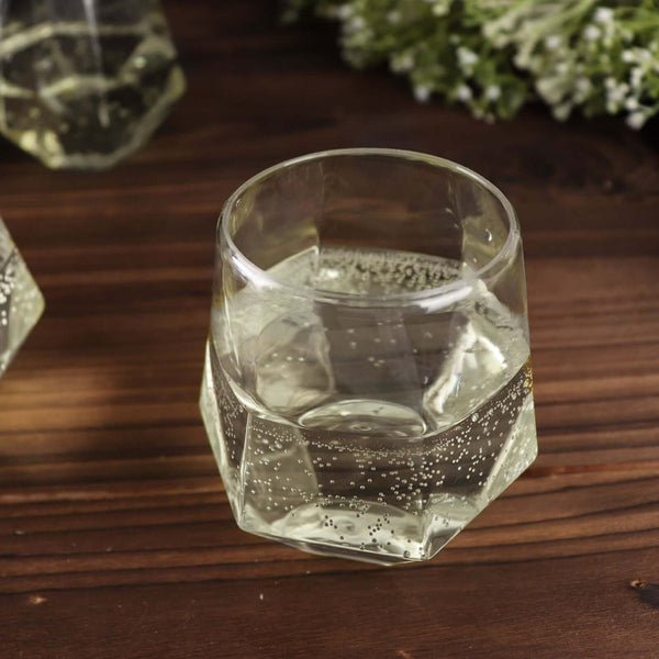 12 Oz Clear Plastic Diamond Shaped Shatterproof Whiskey Cups, Reusable Stemless Wine Glasses