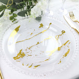 10 Pack | Clear & Gold Marble Print 10Inch Plastic Dinner Party Plates, Disposable Plates