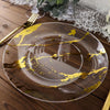 10 Pack | Clear & Gold Marble Print 10Inch Plastic Dinner Party Plates, Disposable Plates