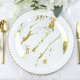 10 Pack | Clear & Gold Marble Print 10Inch Plastic Dinner Party Plates, Disposable Plates