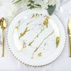 10 Pack | Clear & Gold Marble Print 10Inch Plastic Dinner Party Plates, Disposable Plates