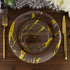 10 Pack | Clear & Gold Marble Print 10Inch Plastic Dinner Party Plates, Disposable Plates