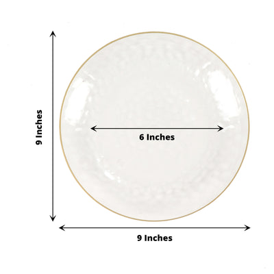 10 Pack | Clear Hammered 9" Round Plastic Dinner Plates With Gold Rim, Disposable Party Plates