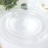 10 Pack | Clear Hammered 9inch Round Plastic Dinner Plates With Gold Rim