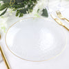 10 Pack | Clear Hammered 9inch Round Plastic Dinner Plates With Gold Rim