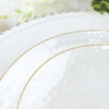 10 Pack | Clear Hammered 9inch Round Plastic Dinner Plates With Gold Rim