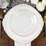 10 Pack | Clear Hammered 9inch Round Plastic Dinner Plates With Gold Rim