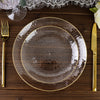 10 Pack | Clear Hammered 9inch Round Plastic Dinner Plates With Gold Rim