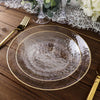 10 Pack | Clear Hammered 9inch Round Plastic Dinner Plates With Gold Rim