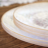 10 Pack | Clear Hammered 9inch Round Plastic Dinner Plates With Gold Rim