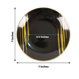 10 Pack | Black & Gold Brush Stroked 7inch Round Plastic Dessert Plates