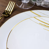 10 Pack | White & Gold Brush Stroked 7inch Round Plastic Dessert Plates