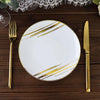 10 Pack | White & Gold Brush Stroked 7inch Round Plastic Dessert Plates