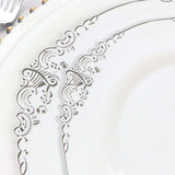 10 Pack | White/Silver Baroque 8inch Round Plastic Dessert Salad Plates