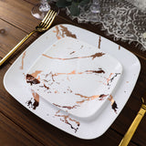 10 Pack | White/Rose Gold Marble 6inch Square Plastic Appetizer Dessert Plates