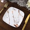 10 Pack | White/Rose Gold Marble 6inch Square Plastic Appetizer Dessert Plates