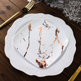 10 Pack | White/Rose Gold Marble 6inch Square Plastic Appetizer Dessert Plates