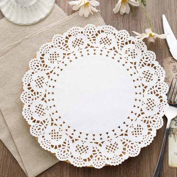 100 Pack | 10inch Paper Doilies, Lace Doilies Round Paper Placemats White | TableclothsFactory