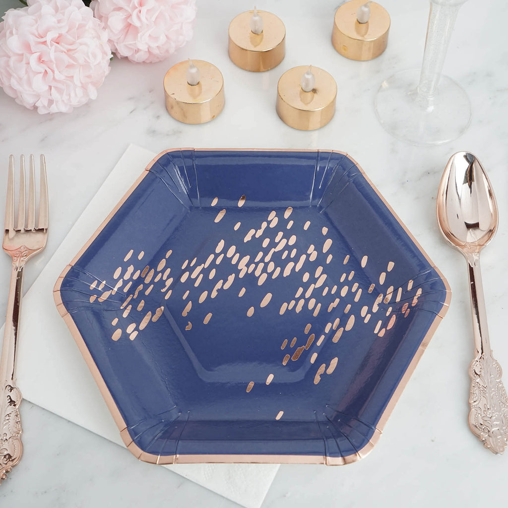 navy and gold paper plates