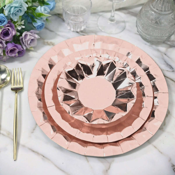 Geometric Metallic Foil Large Dinner Paper Plates, Disposable Serving Party Plates - 400 GSM