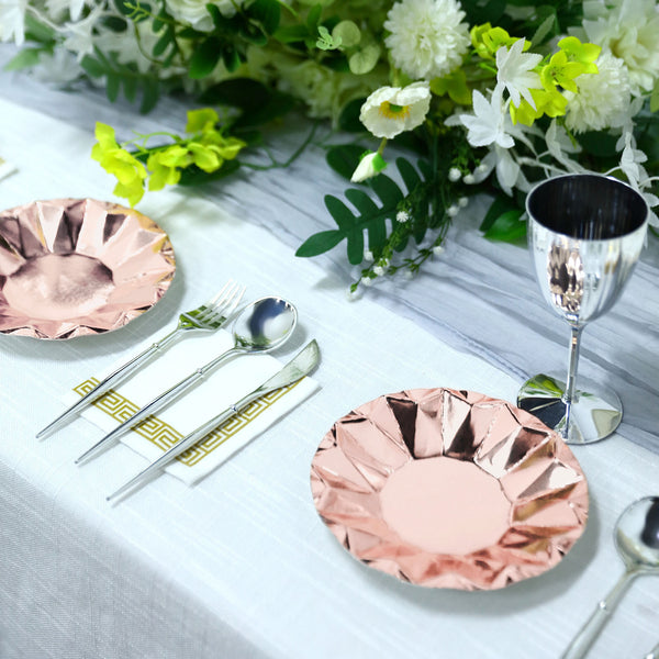 Geometric Metallic Rose Gold Dessert Appetizer Paper Plates, Disposable Salad Party Plates - 400 GSM