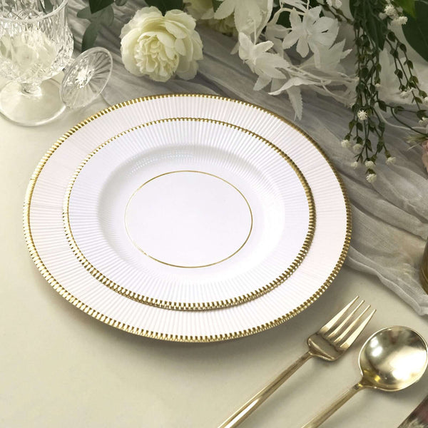 25 Pack | White Sunray Gold Rimmed 10inch Serving Dinner Paper Plates