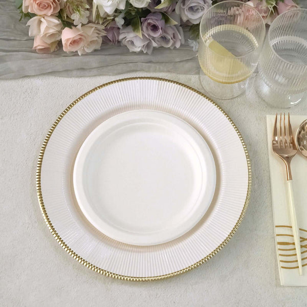 25 Pack | White Sunray Gold Rimmed 10inch Serving Dinner Paper Plates