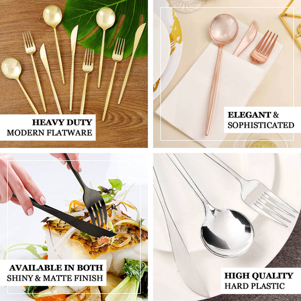 Glossy Blush/Rose Gold Heavy Duty Plastic Silverware Forks, Premium Disposable Flatware Cutlery