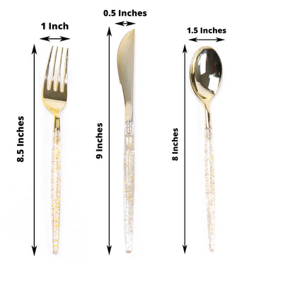 24 Pack | 8inch Gold Glittered Disposable Cutlery Set, Plastic Silverware