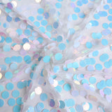 54inch x 4Yards - Iridescent Blue Payette Sequin Fabric Roll with Mesh Fabric Base#whtbkgd