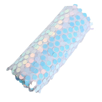 54inch x 4Yards - Iridescent Blue Payette Sequin Fabric Roll with Mesh Fabric Base