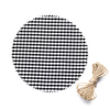 6inch Black/White Checkered Jam Jar Covers with Jute String - Scalloped Edge#whtbkgd