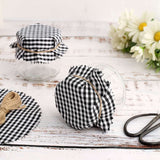 6inch Black/White Checkered Jam Jar Covers with Jute String - Scalloped Edge