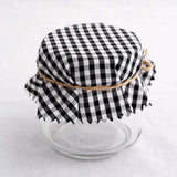 6inch Black/White Checkered Jam Jar Covers with Jute String - Scalloped Edge