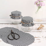 6inch Black/White Checkered Jam Jar Covers with Jute String - Scalloped Edge